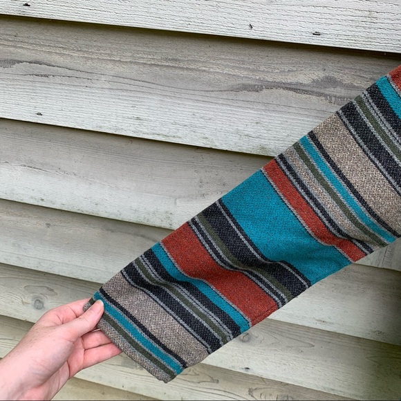 Vintage 80s Wool Blend Striped Print Collared V-Neck Long Sleeve Casual Jacket - Picture 10 of 16